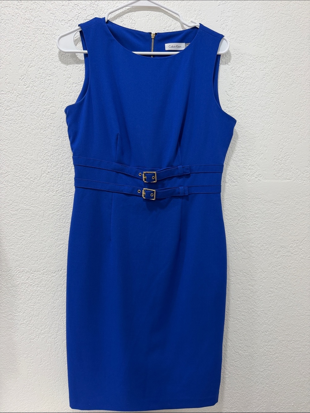 Calvin Klein NWOT Cobalt Blue Sleeveless Sheath Dress with Double Belt Size 6
